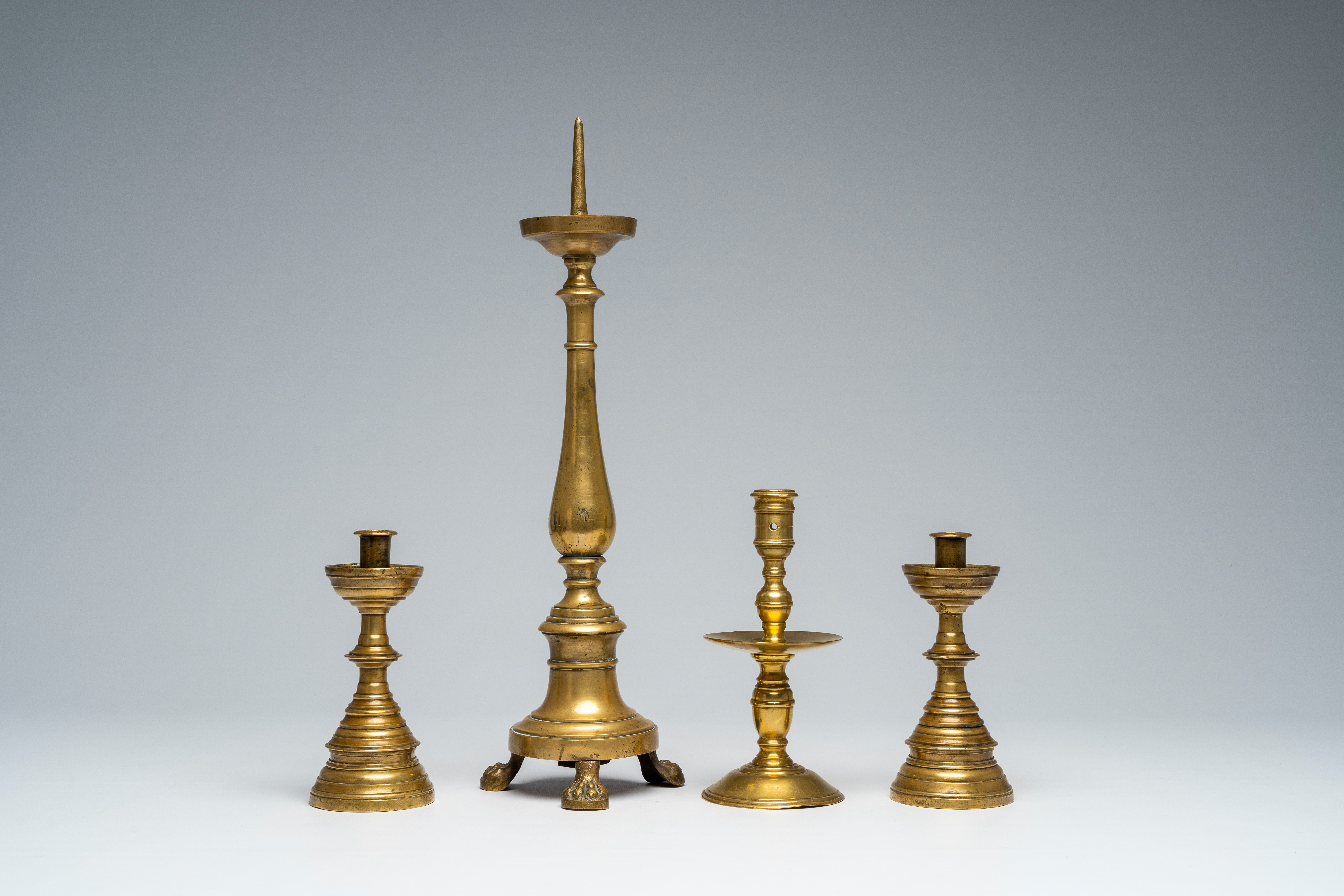 Four various bronze and brass candlesticks, 17th C. and later - Image 2 of 7