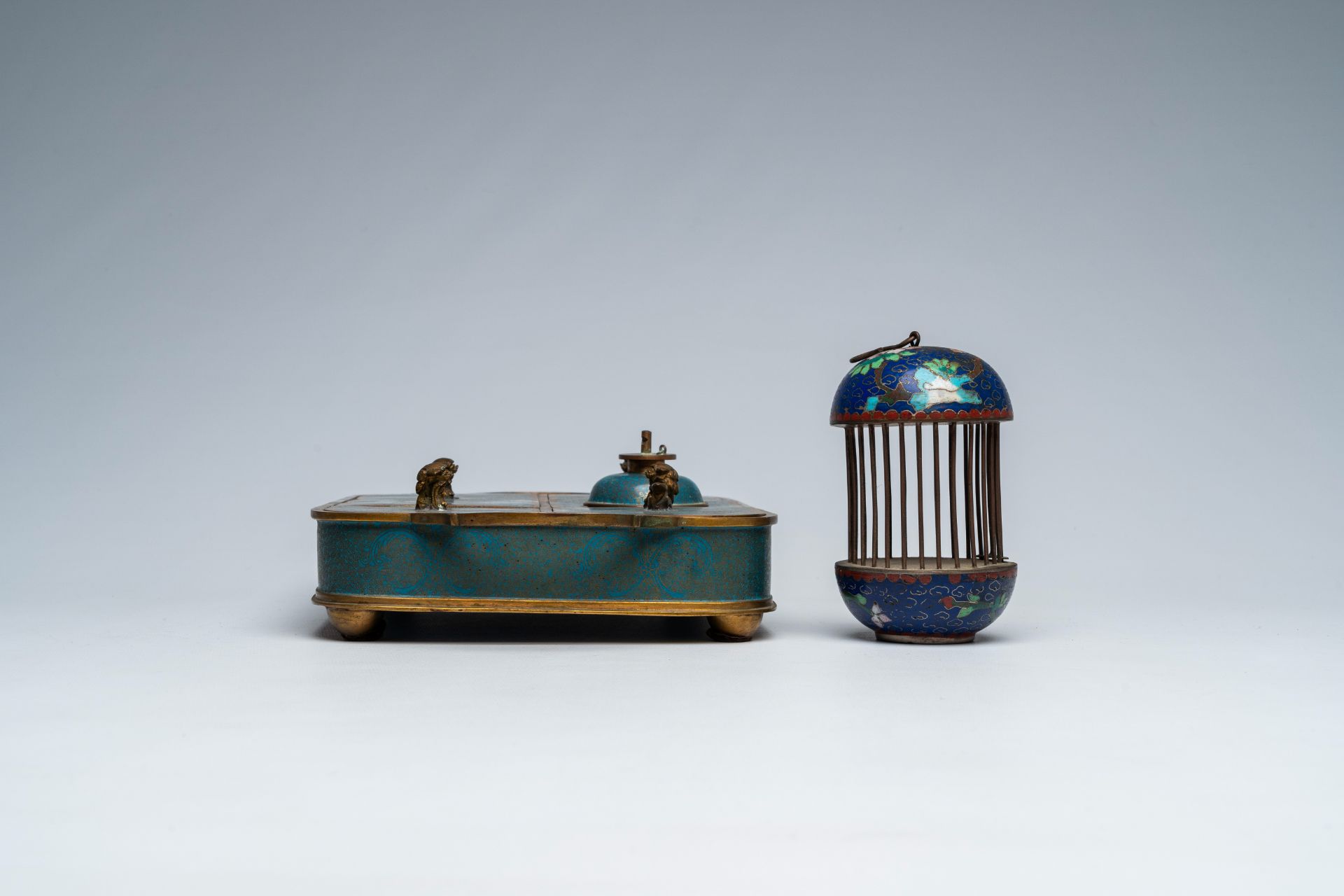 A Chinese blue and white strainer, a collection of cloisonne and a necklace of inside painted glass - Image 9 of 13