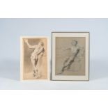 French school, in the manner of Jean-HonorÃ© Fragonard (1732-1806): Two academic studies, mixed medi