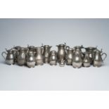 Sixteen pewter jugs, a.o. Bruges, Brussels, Ghent and Lille, 18th/19th c.