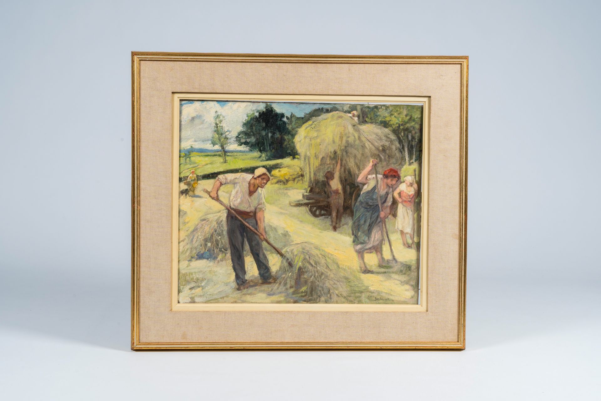 Belgian school, in the manner of Jules Pierre Van Biesbroeck (1873-1965): Bringing in the harvest, o - Image 2 of 6