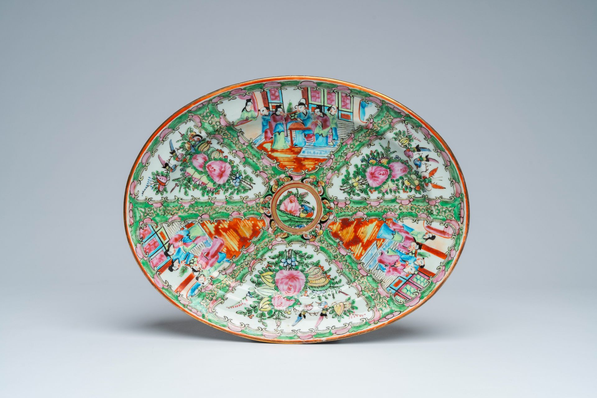 A large collection of Chinese Canton famille rose porcelain with palace scenes and floral design, ca - Image 2 of 19