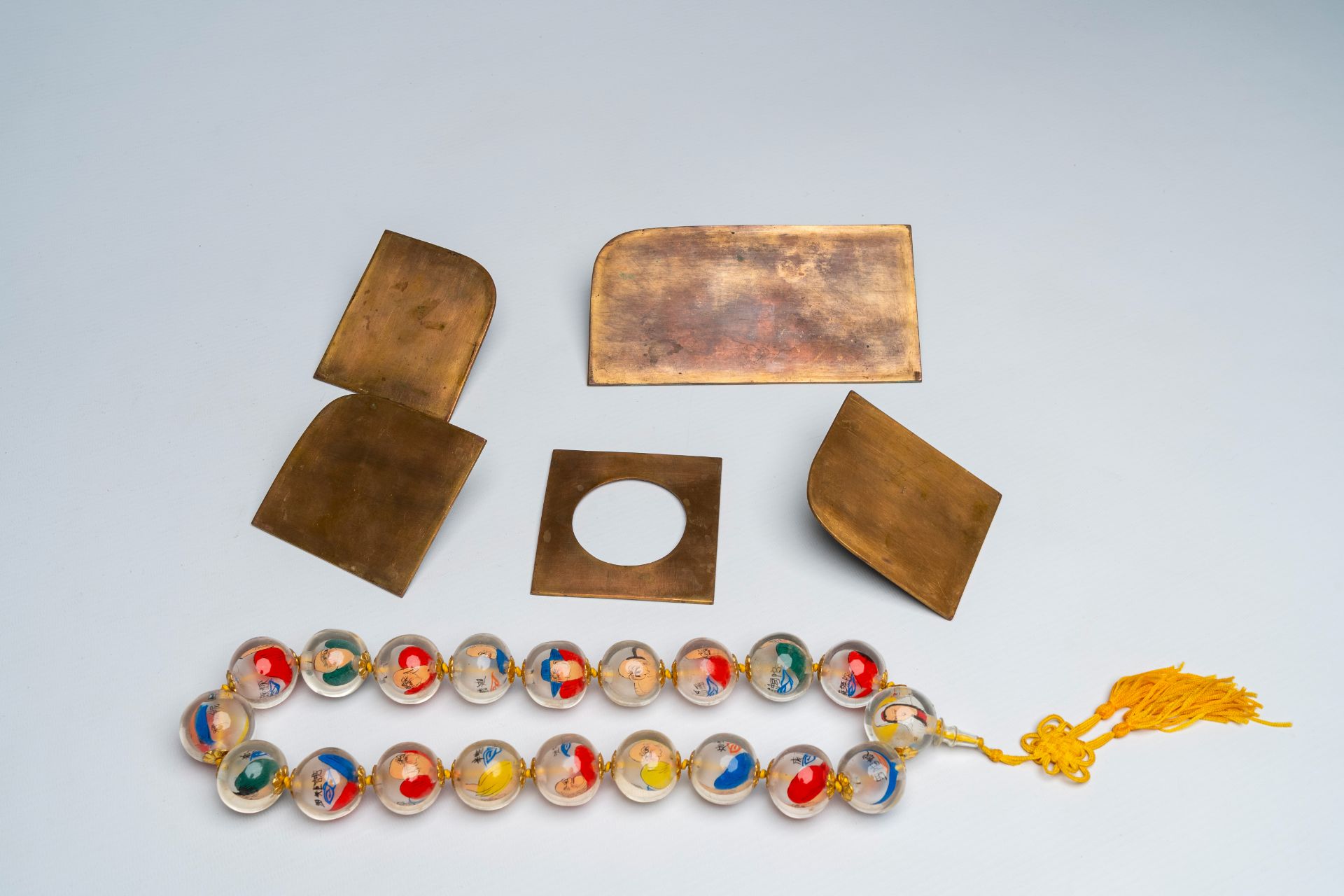 A Chinese blue and white strainer, a collection of cloisonne and a necklace of inside painted glass - Image 13 of 13