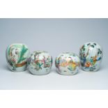 Four Chinese qianjiang cai and famille rose ginger jars with figures in a landscape, 19th/20th C.