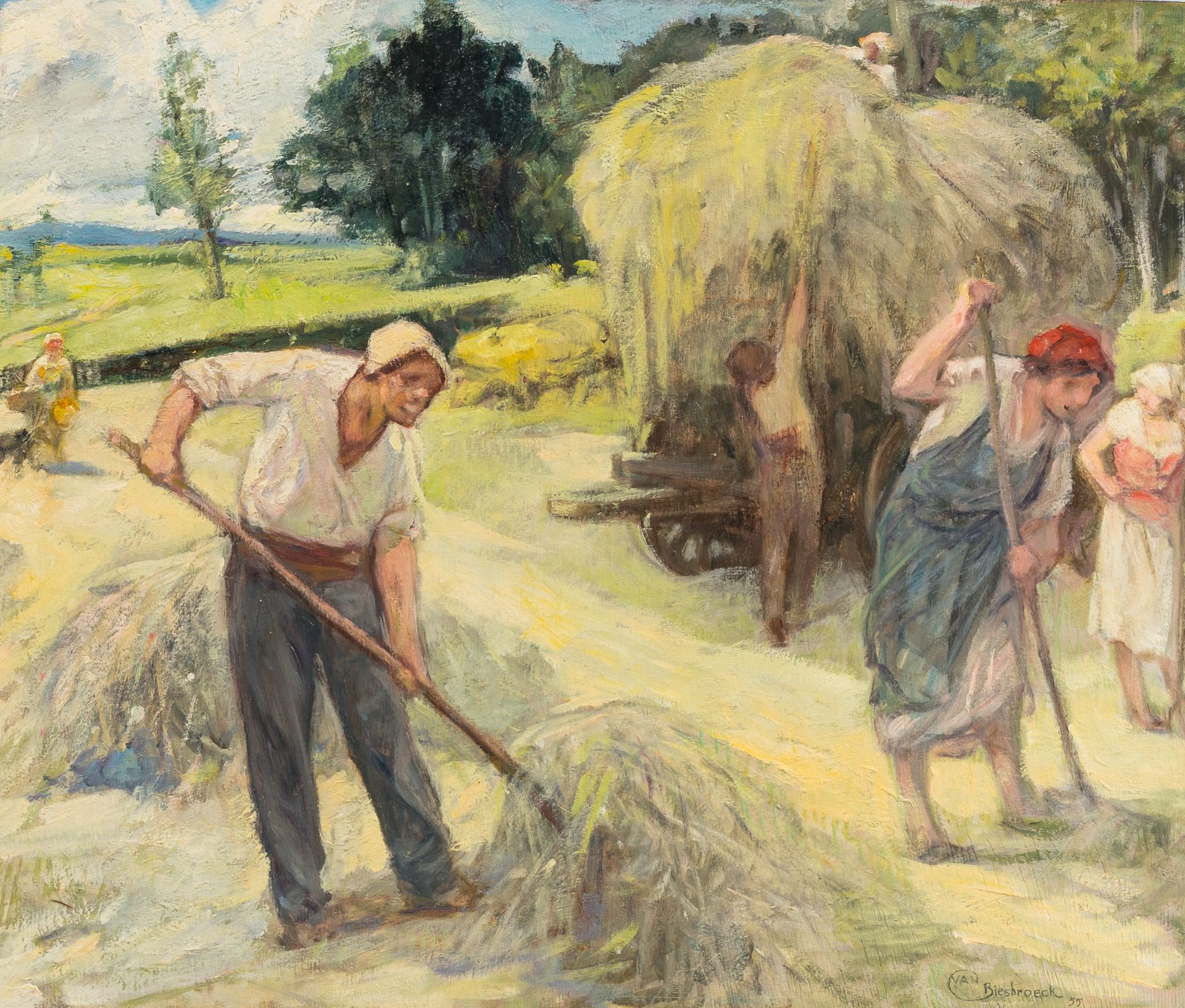 Belgian school, in the manner of Jules Pierre Van Biesbroeck (1873-1965): Bringing in the harvest, o