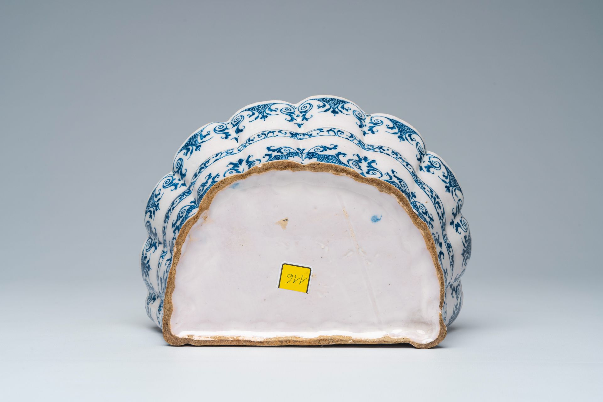 A blue and white Moustiers faience flower holder, France, 18th C. - Image 7 of 7