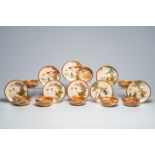 Eight Japanese Satsuma bowls and eight saucers with birds among blossoming branches, Meiji, first qu