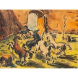 Arturo Souto (1902-1964): Horses in the arena, watercolour on paper