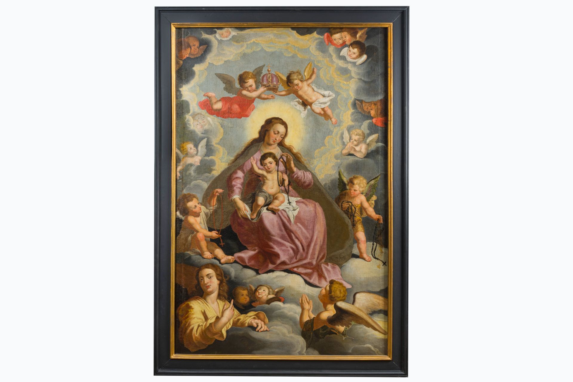 Flemish school: Madonna of the Rosary, oil on canvas, 17th C. - Image 2 of 12