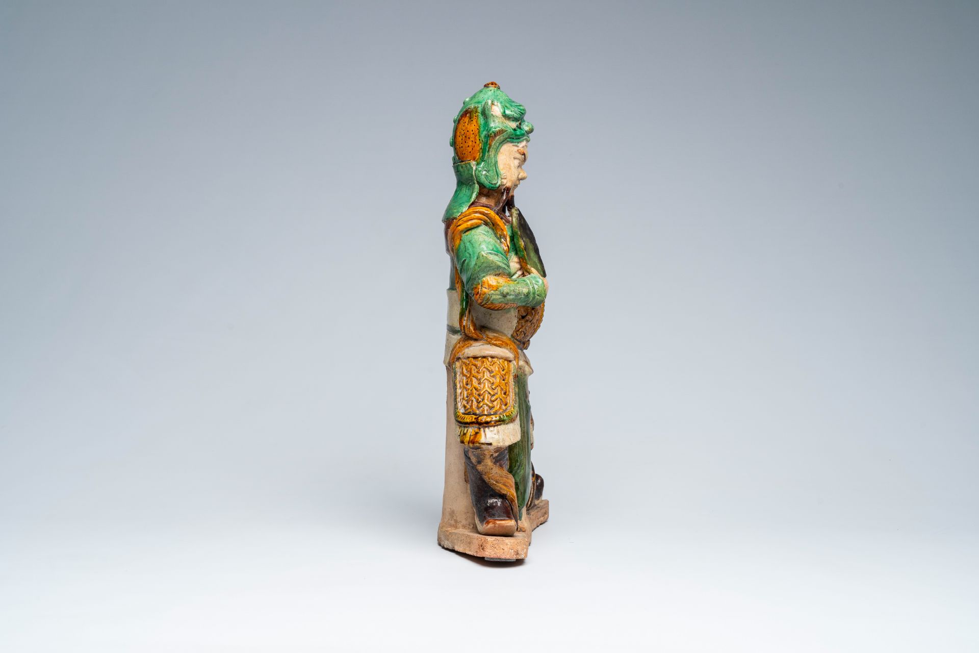 A Chinese sancai glazed 'warrior' roof tile, Ming - Image 5 of 7