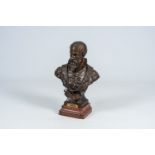 Emile Louis Picault (1833-1915): Ambroise ParÃ©, patinated bronze on a red marble base