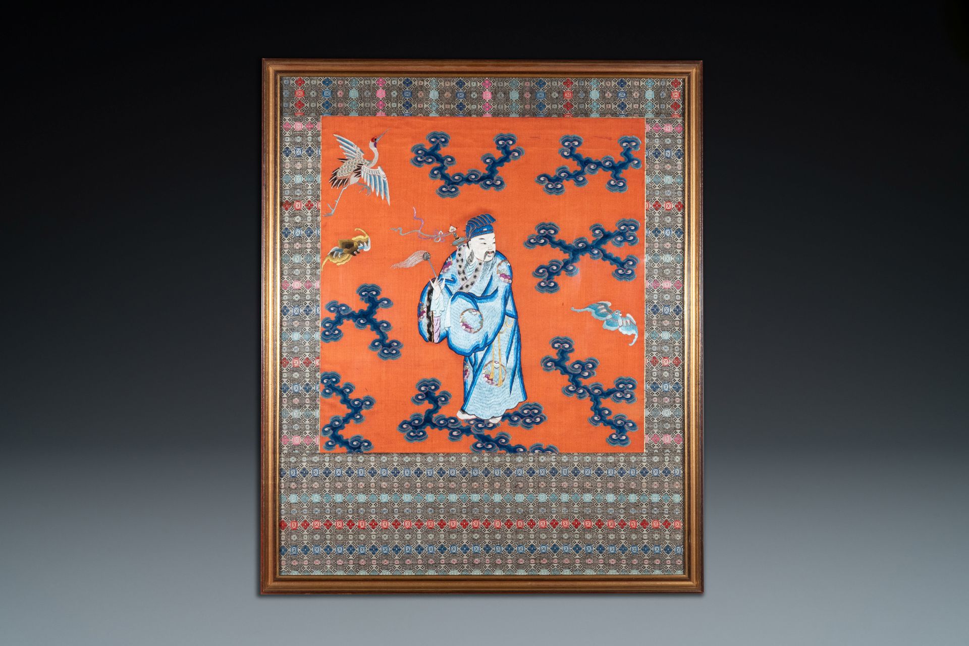 A Chinese embroidered silk panel depicting Lu Dongbin, 19th C. - Image 2 of 7