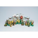 A varied collection of Chinese famille rose and celadon doll's house miniature vases and sancai glaz