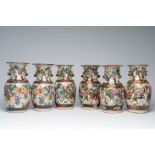 Six various Chinese Nanking crackle glazed famille rose 'warrior' vases, 19th/20th C.