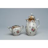 A Chinese famille rose coffee and teapot with floral design, Qianlong