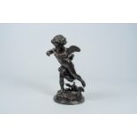 Jean Antoine Houdon (1741-1828, after): Cupid, black patinated bronze on a black marble base, 20th C