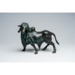 A green patinated bronze sacred Indian cow, 20th C.