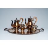A French five-piece Empire style silver plated coffee and tea set, Christofle, model Malmaison, 20th
