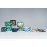 A varied collection of Chinese cloisonnÃ© items and a pewter saucer, 20th C.