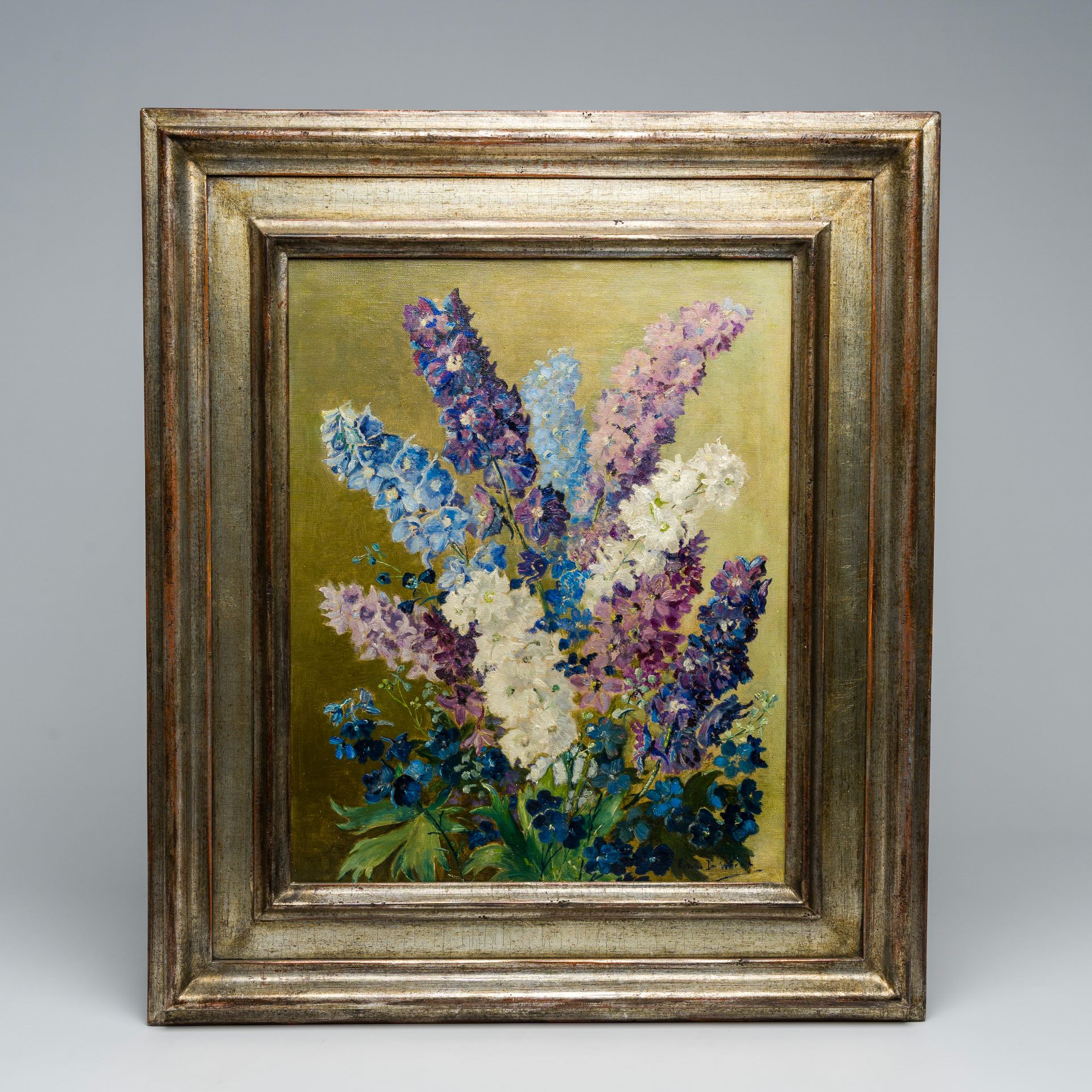 Anna De Weert (1867-1950): Delphinium, oil on canvas - Image 2 of 6