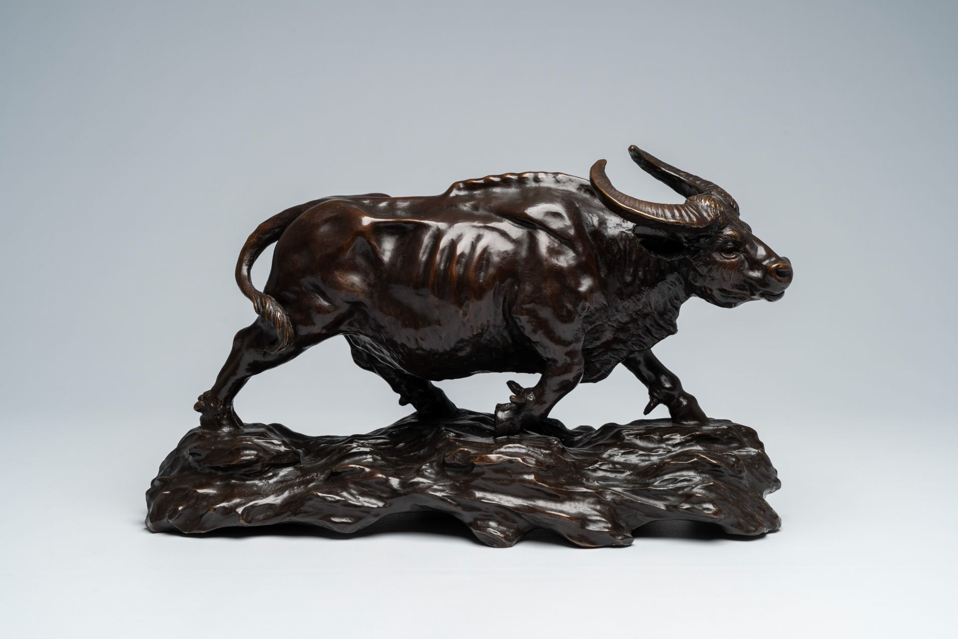 Illegibly signed (20th C.): Water buffalo, brown patinated bronze - Image 2 of 8