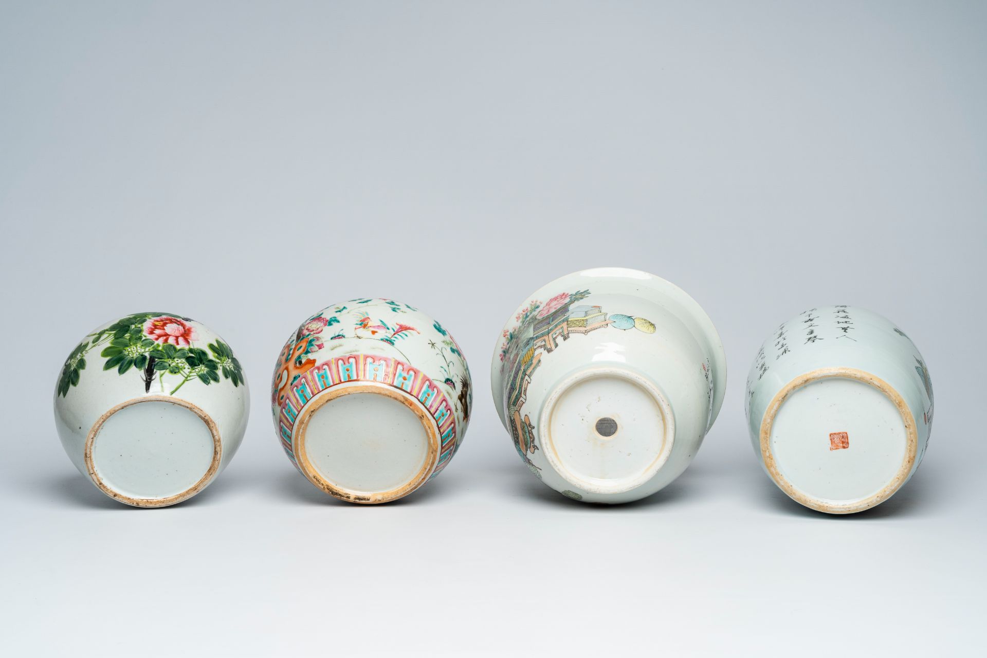 Three Chinese famille rose and qianjiang cai jars and covers and a qianjiang cai 'antiquities' jardi - Image 6 of 8