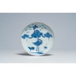 A Chinese blue and white 'deer and crane' dish, Chenghua mark, Tianqi/Chongzhen