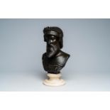 Italian school: Bust of Poseidon in Grand Tour style, patinated bronze on a white alabaster base, 19