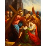 Flemish school: Christ carries the cross, oil on canvas, 19th C.