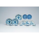 A varied collection of Chinese blue and white cups and saucers, 18th/19th C.