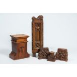 A Flemish oak tabernacle with silk lining and a varied collection of oak ornaments, 19th/20th c.