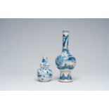 Two Chinese blue and white vases with an animated landscape and floral design, 18th/19th C.
