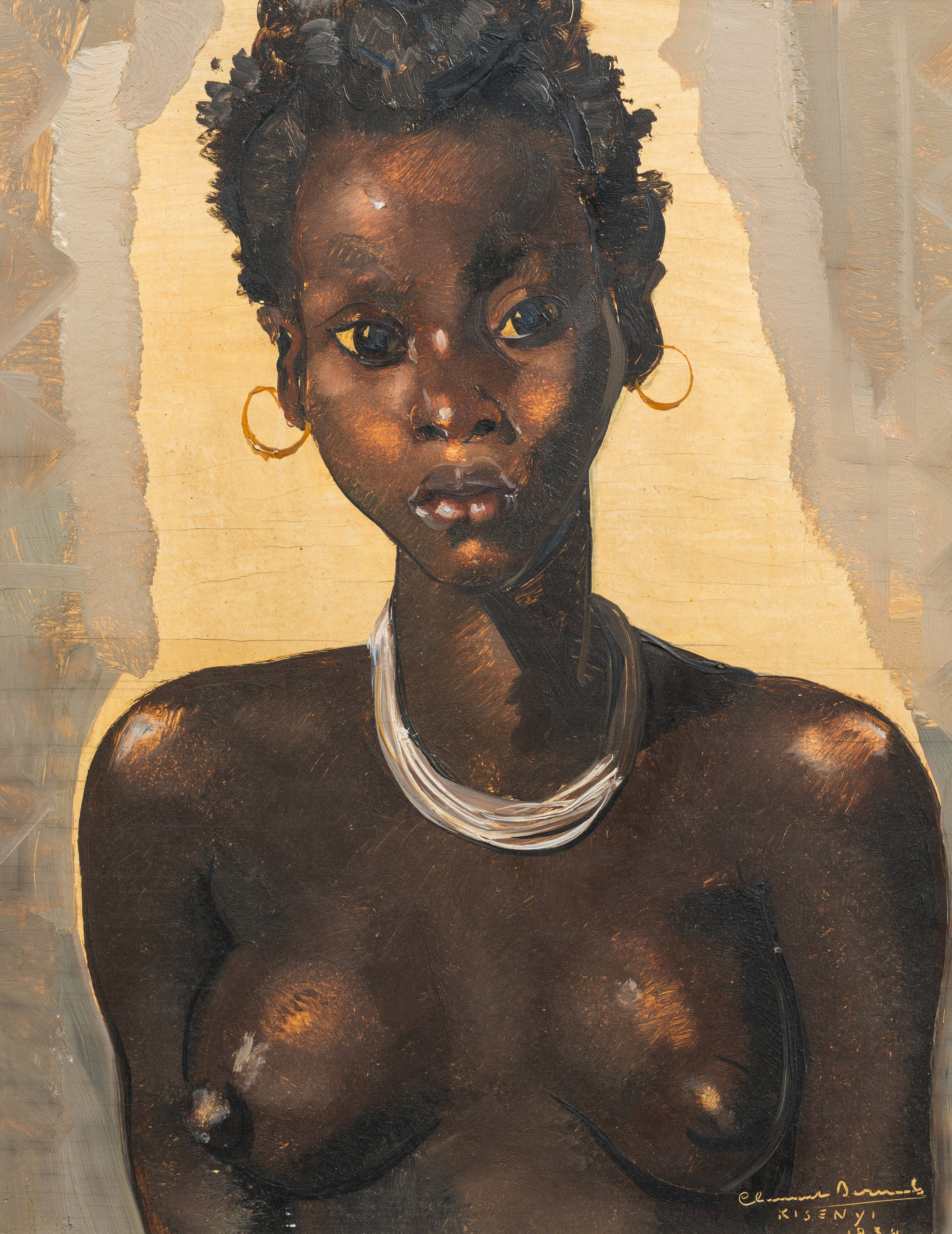 ClÃ©ment Serneels (1912-1991): Portrait of an African beauty, oil on board, Kisenyi, dated 1934