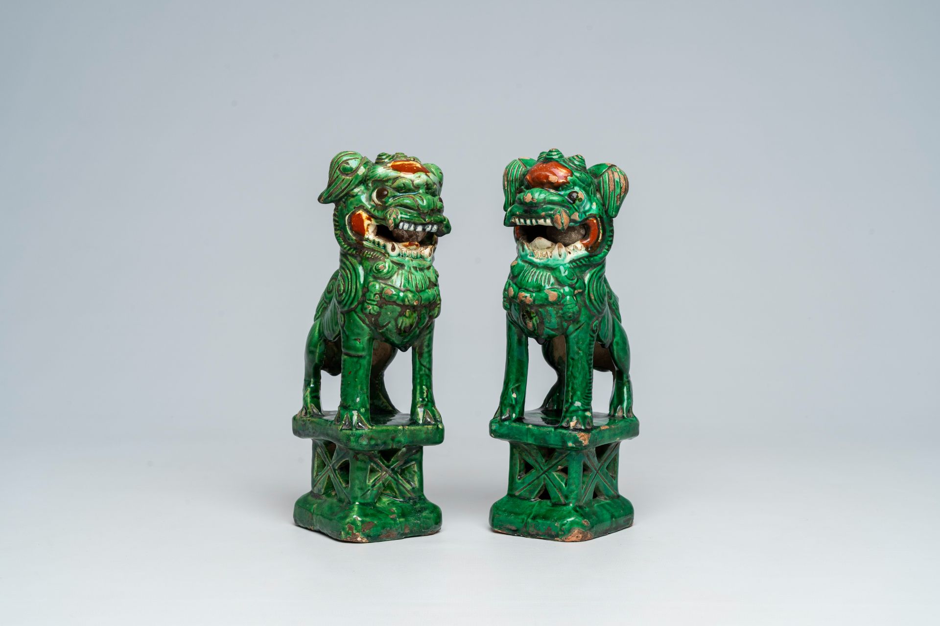 Two Chinese green-glazed earthenware temple lions, 18th/19th C - Image 2 of 8
