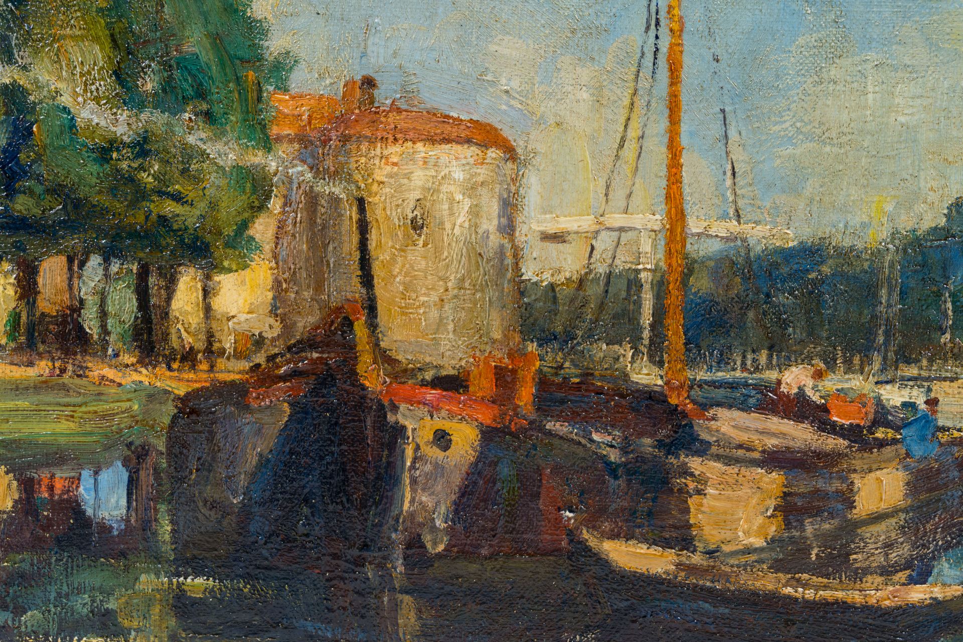 Leo Mechelaere (1880-1964): View on the Ringvaart and the Kruispoort in Bruges, oil on canvas - Image 5 of 5