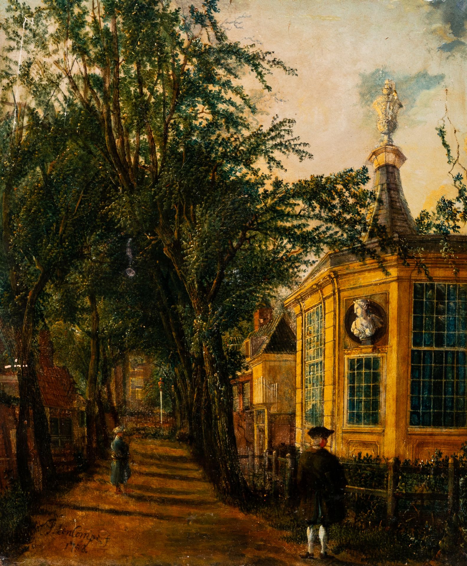 Dutch school, attributed to Jan ten Compe (1713-1761): Walking through the city, oil on panel, dated