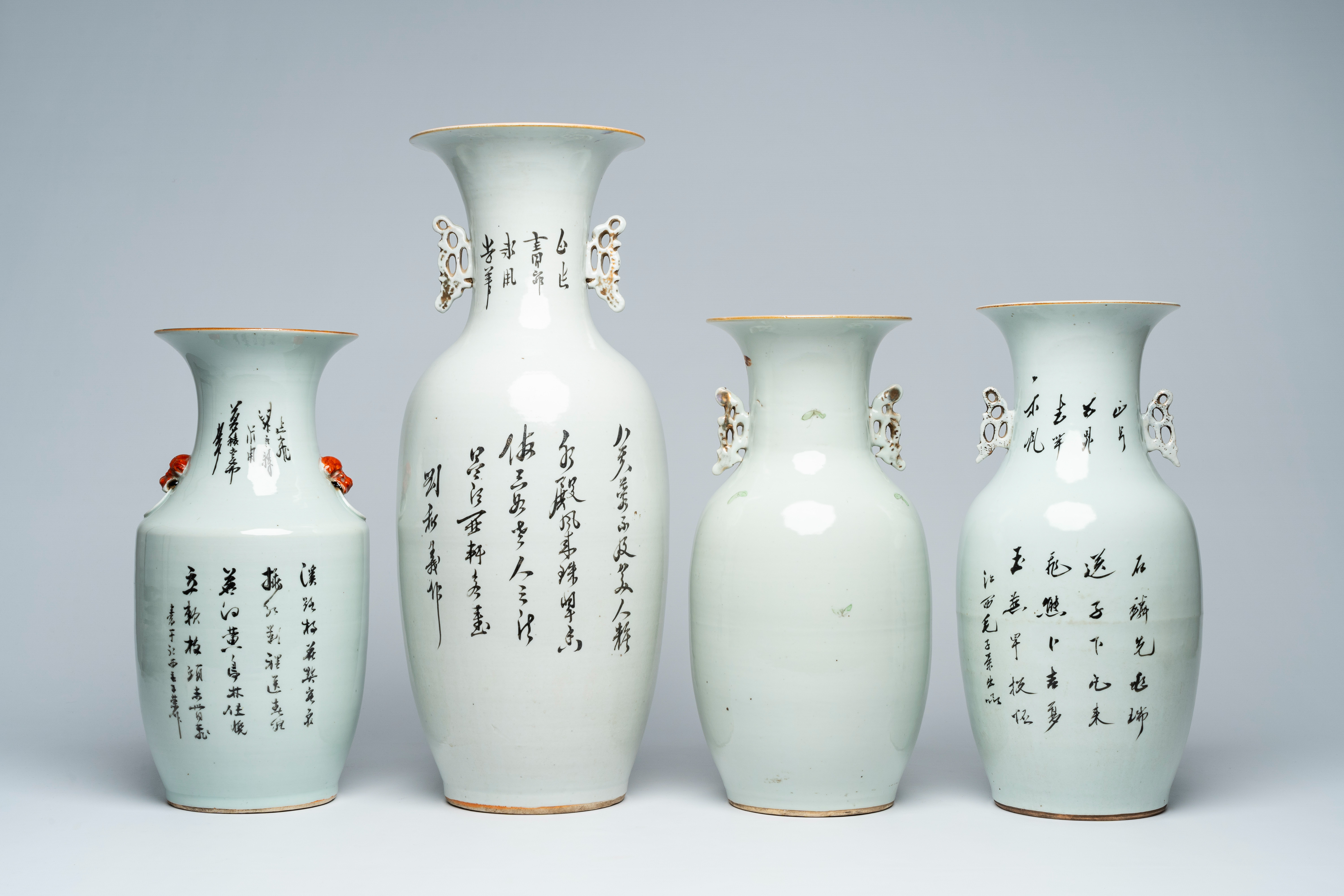 Four various Chinese famille rose and qianjiang cai vases with figures in a garden and birds among b - Bild 3 aus 6