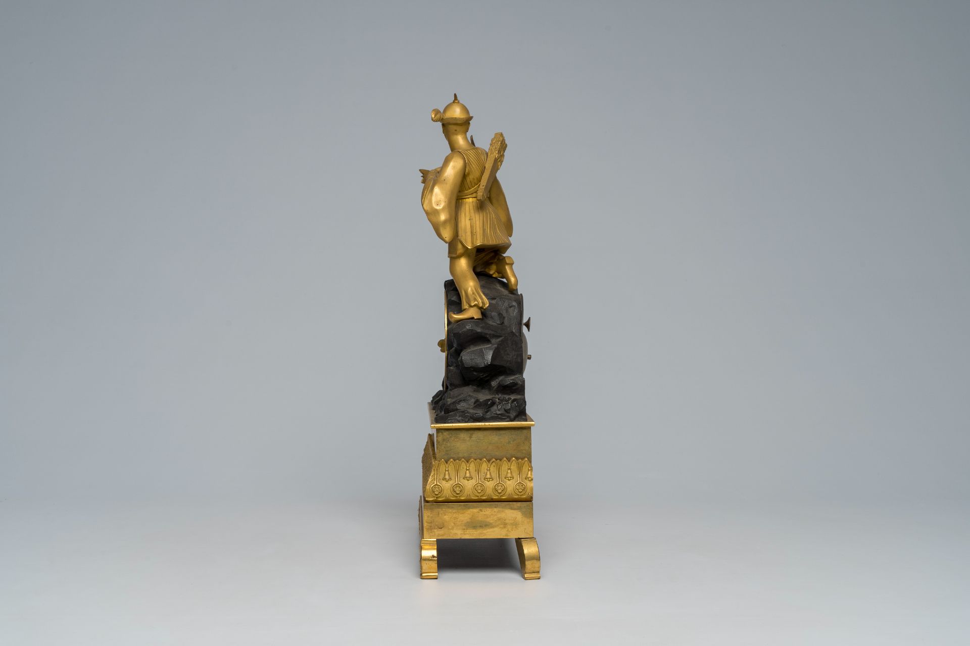 A French gilt and patinated bronze mantel clock topped with a Moorish archer, 19th C. - Image 2 of 9