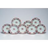 Eight Chinese famille rose plates with floral design, Qianlong