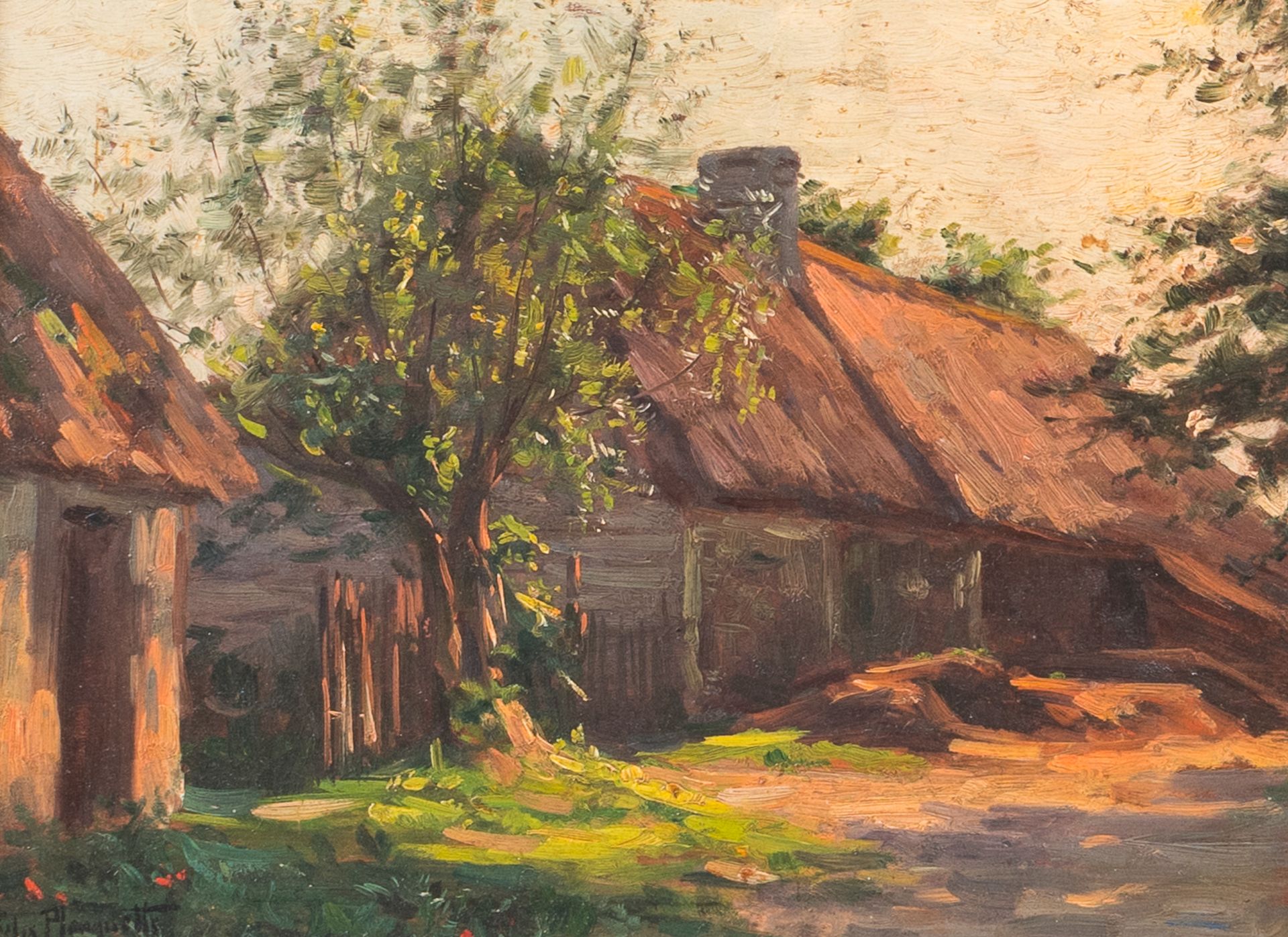 FÃ©lix Planquette (1873-1964): Farm view, oil on board and Alfred T. Bastien (1873-1955, in the mann - Image 3 of 6