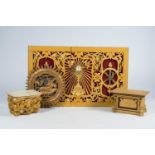 A varied collectien of religious polychrome and gilt wood architectural elements, 18th C. and later