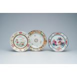 Three Chinese famille rose plates, Qianlong