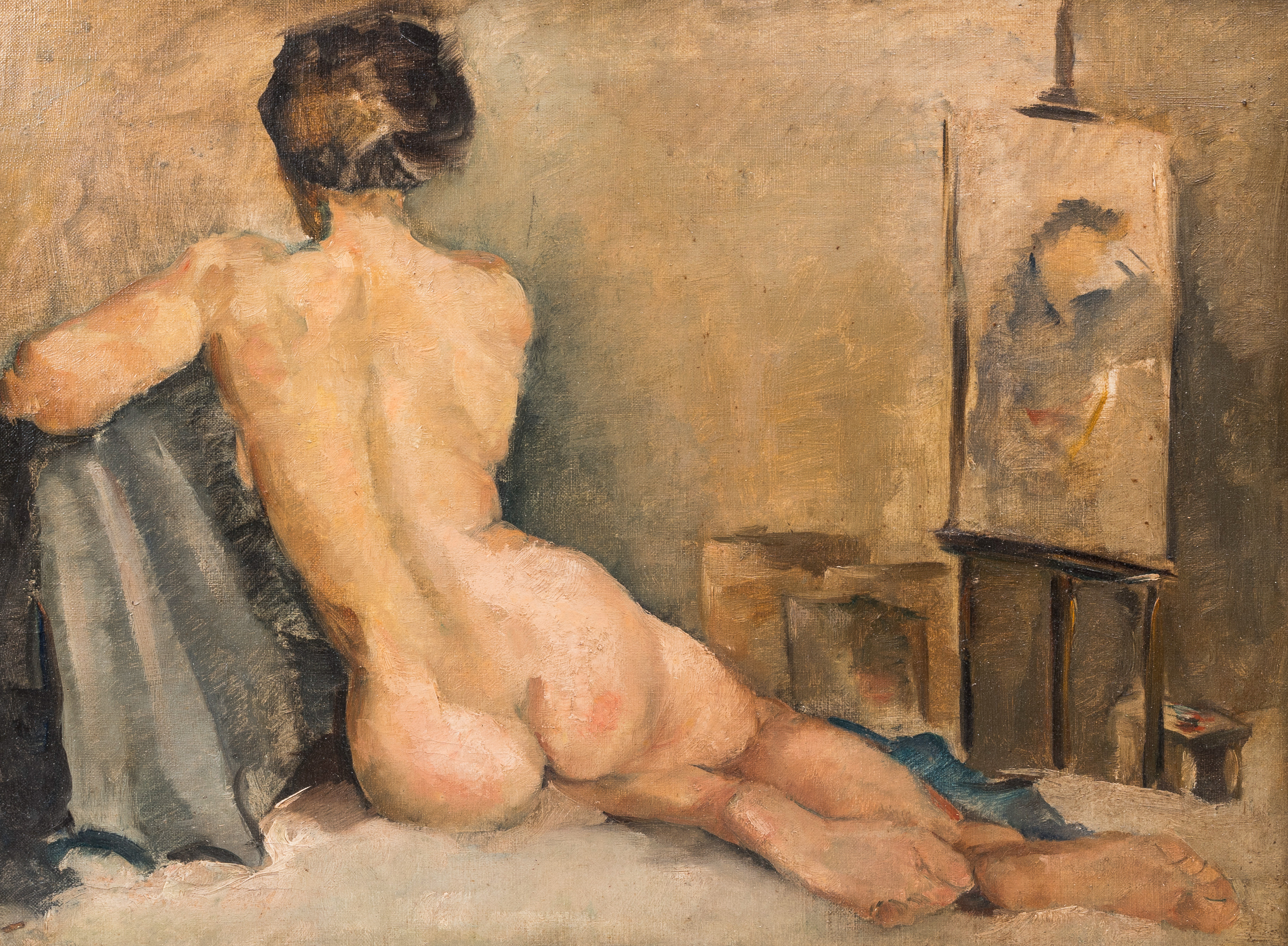 Belgian school, in the manner of Jean-LÃ©on Gouweloos (1868-1943): Reclining nude, oil on canvas, 20