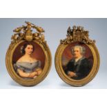 Charles PicquÃ© (1799-1869): Two portraits of women in impressive gilt frames, oil on canvas and pan