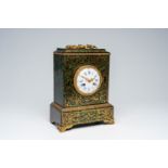 A French gilt bronze mounted tortoiseshell and brass marquetry Boulle table clock, ca. 1900