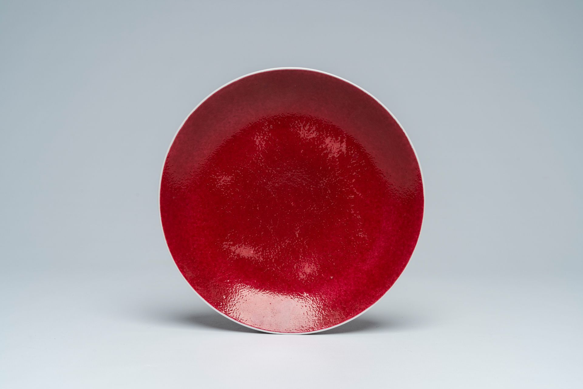 A Chinese famille rose open worked hat stand, a monochrome ruby red plate and a qianjiang cai sweetm - Image 3 of 10