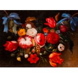 Dutch school: Flower garland, oil on copper, probably 18th C.