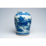 A large Chinese blue and white vase with a river landscape, 19th/20th C.