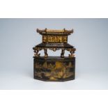 A Chinese Straits or Peranakan market gilt and lacquered wood 'chanab' altar box, 19th C.
