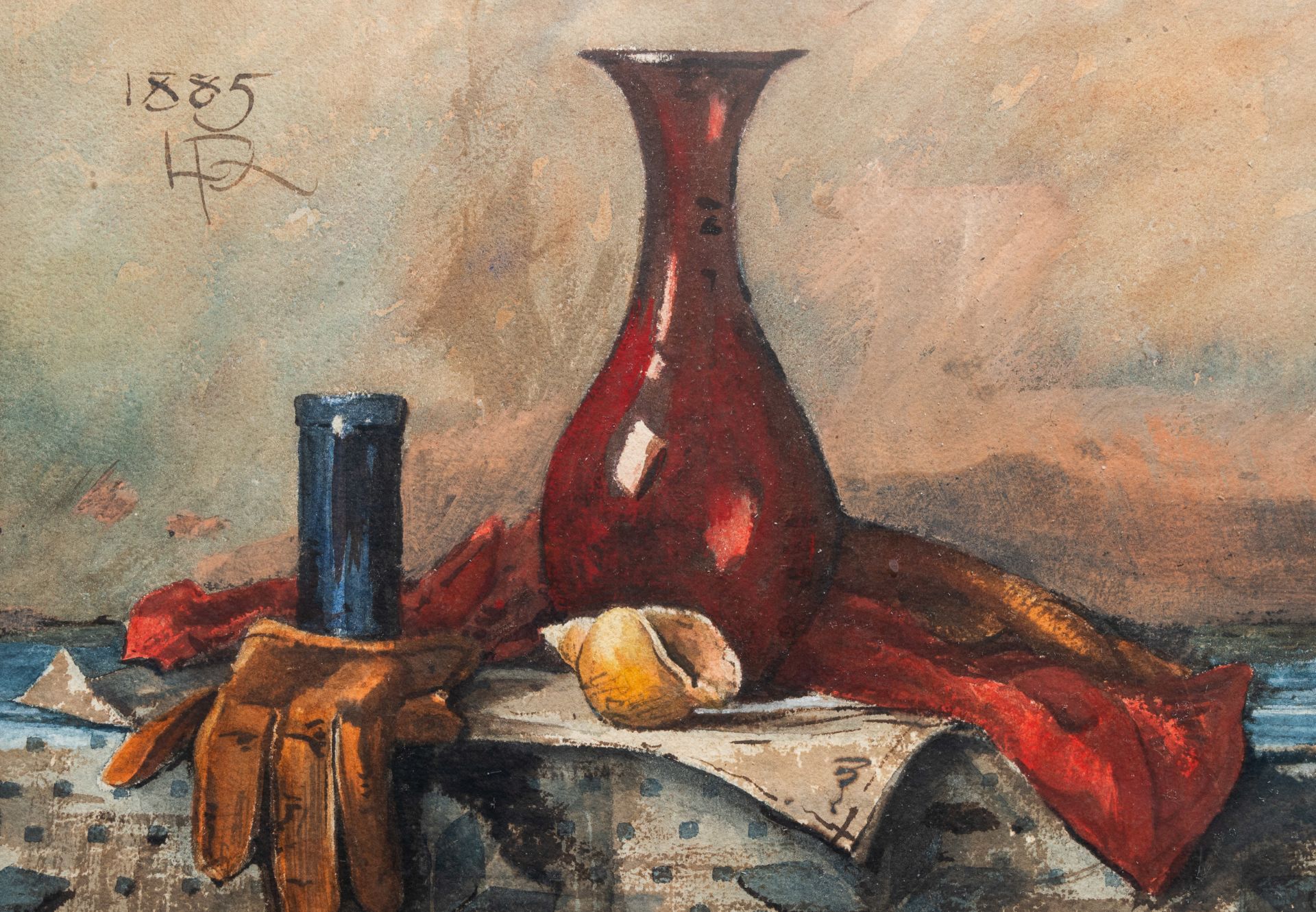 Louis Joseph Reckelbus (1864-1958): Two still lifes, mixed media on paper, dated 1882 and 1885 - Image 3 of 4